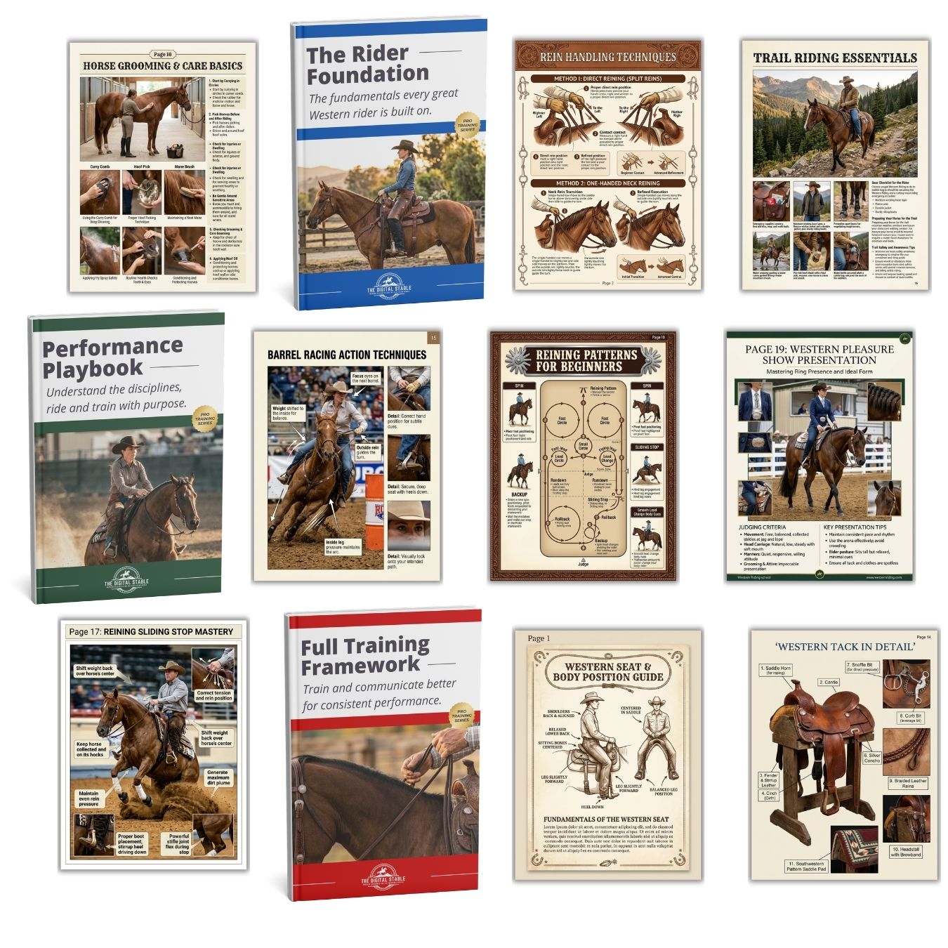 Collection of horse-related books and guides on a white background