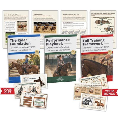 Collection of equestrian training books and resources on a white background